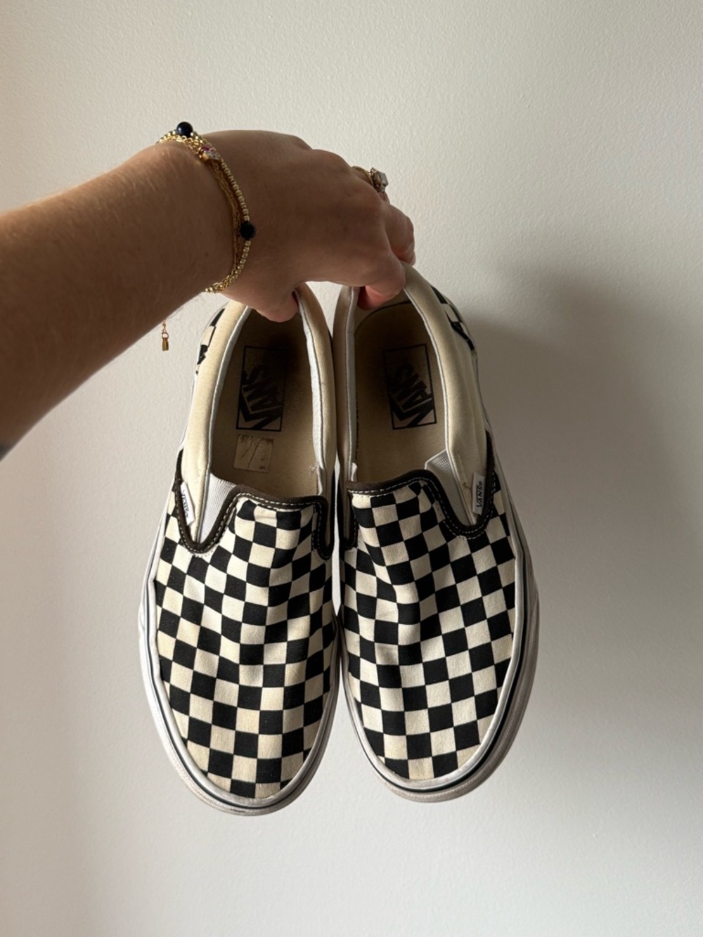 Vans Slip-On Checkerboard Canvas Sneakers - Black & Cream